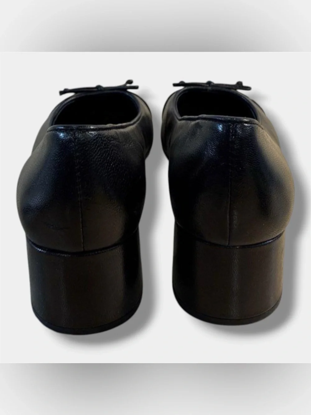 Tory Burch 45mm Cap Toe Pumps Black Leather Logo Bow Heels Womens Size 6.5M